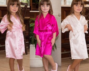 Flower Girl Robe, Flower Girls Gift, Bridal Robe, Bride Robe, Bridal Party Robes, Bridesmaid Gift, Silky Robe, Satin Robe, Floral Robes
