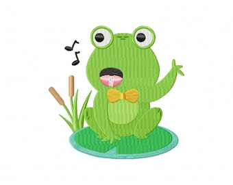 Singing frog pond music machine embroidery design