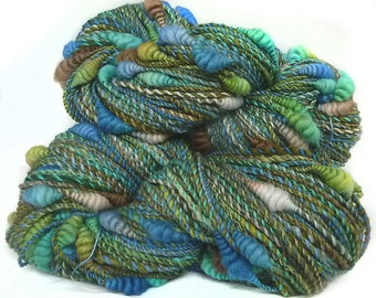Art Yarn handspun handdyed BFL and Corriedale wool with coils