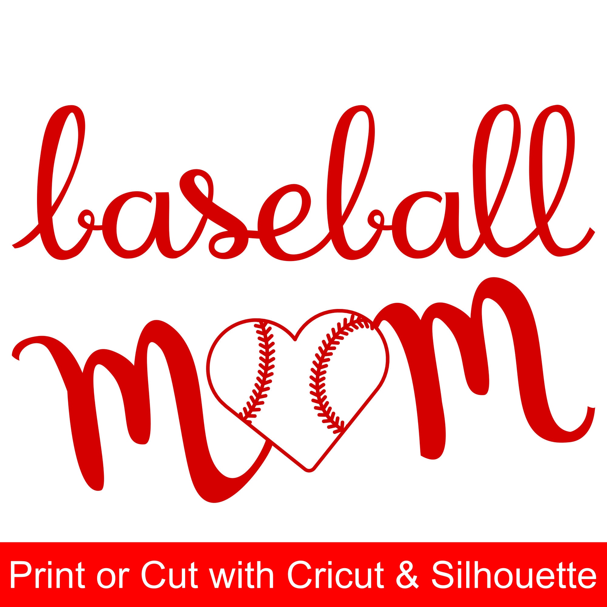 Download Baseball Mom SVG File with heart shaped baseball to make Baseball shirts and gifts