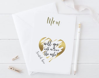 Will you walk me down the aisle, ask, scratch off card, personalised with name, suprise message under gold or red heart