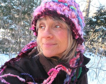 hand knit chunky hat puffy soft art yarn enchanted forest hat - warm glow wandering hat