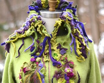 Cashmere long Sweater COAT, fantasy boho, wearable art clothing, woodland style refashioned patchwork Eco-Couture. Size S. Ready to ship