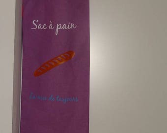 Bag with bread "baguette" lilac background