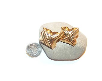 Vintage 14K gold X pierced earrings, 14 K earrings, earrings