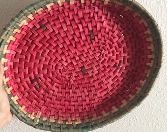 Vintage Oval Watermelon Woven Basket Tray