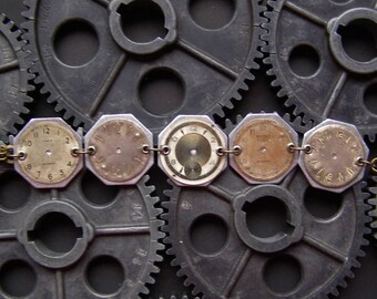 Recycled Watch Faces Steampunk Bracelet