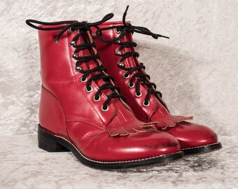 Bright Red Justin Leather Boots circa 1980's