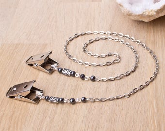 Napkin clip chain with hematite and silver knotwork accents | serviette holder cord | napkin neck cord | Foodie gifts | Adult bib clips
