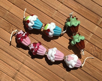 Mixed Cupcake Bead Lot--HANDMADE Lampwork Beads