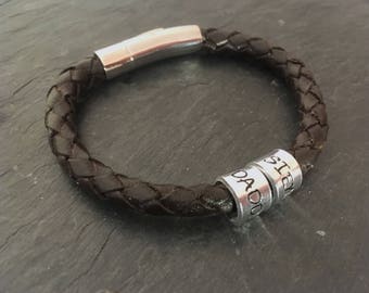 Fathers day, fathers day gift, daddy gift, Personalised mens gift, mens gift, gifts for men, gift for him, personalised leather bracelet