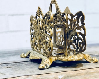 Vintage Baroque Napkin Holder | Paper Sorter | Paper Holder | Mail Sorter | Vintage Desk | Vintage Office | Vintage Organization | Gold