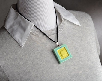 Ceramic Stamped Jewelry Pendant Necklace by Symmetrical Pottery