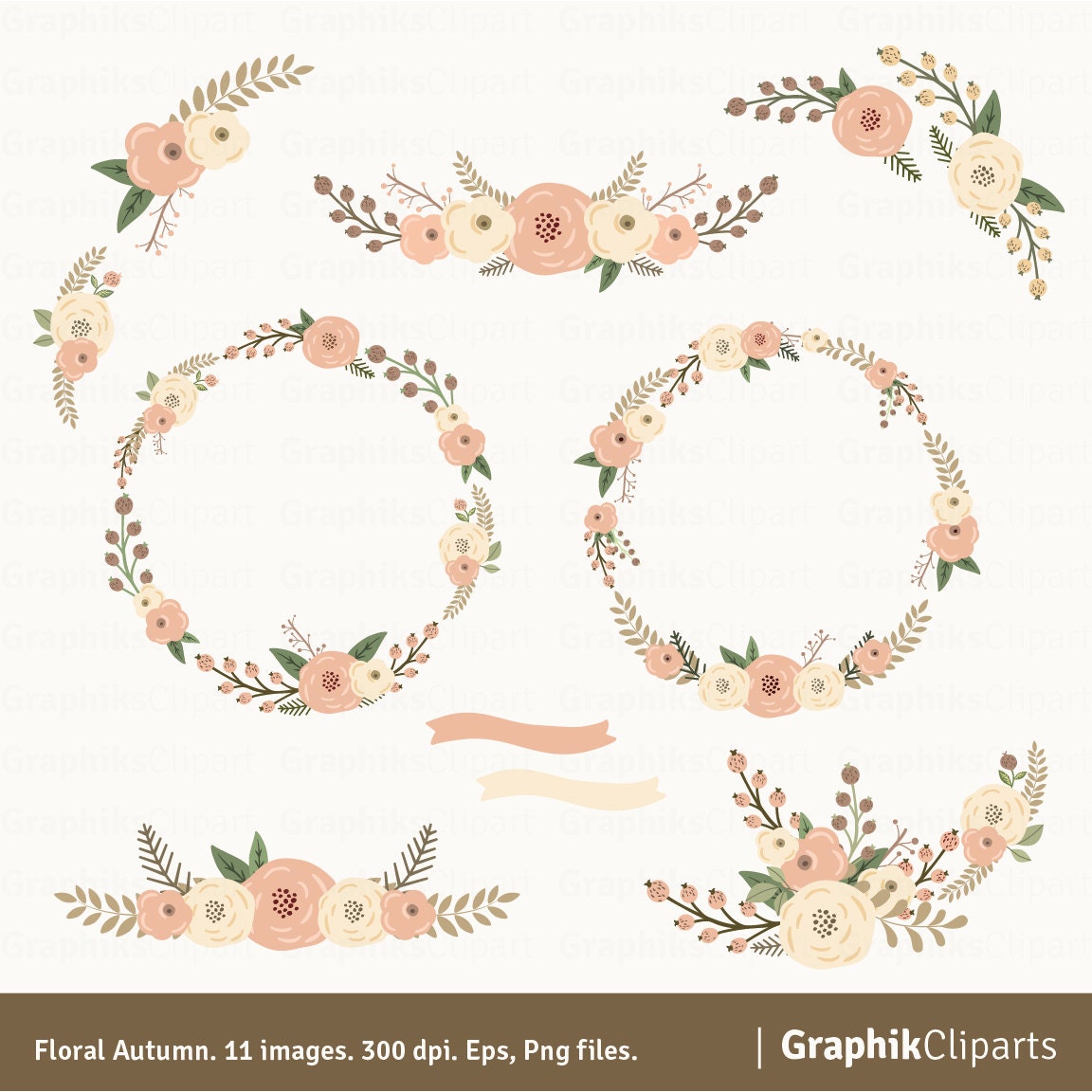 Download Floral Autumn Wreaths Clipart. Floral Clipart. Rustic Flowers.