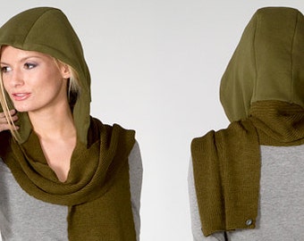Schoodie hooded scarf Olive Scarf and Olive Hood