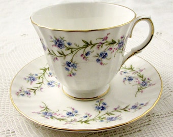 Duchess "Tranquility" Flower Tea Cup and Saucer, Vintage Bone China