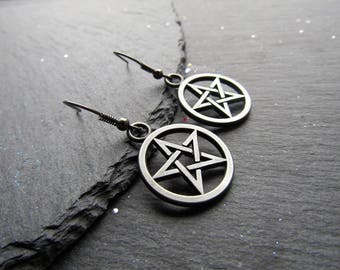 Gunmetal Pentacle Earrings, Pentagram Earrings, Wicca Jewellery, Pagan Jewelry, Witchy Earrings, Pagan Earrings, Goth , Alternative Jewelry