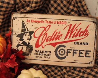 Celtic Witch Coffee Sign/Halloween/Vintage Style/Vintage Label Style/Vintage Halloween/Halloween Decor/Kitchen