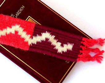 Hand Woven Bookmark..Red Maroon Red White Bookmark...Hand made Bookmark...For Book Lovers...Unique Bookmark...Woven Bookmark..Rustic Style