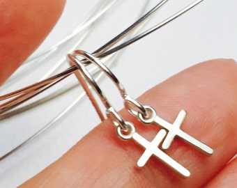 All Sterling Silver Cross earrings, Spiritual Dainty Minimalist jewelry
