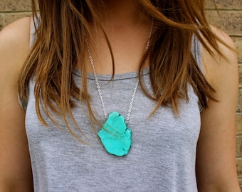 Turquoise Slab Nugget Statement Necklace.
