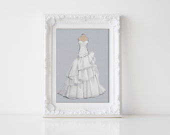 Custom Bridal Gown Illustration/ Wedding Dress Sketch (wedding,anniversary or bridal shower gift)