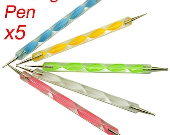 Set 5 PCS two way Dotting Pen Marbleizing Tools Kits Nail Art Dot Paint, Nail Art dotting tool, https://www.etsy.com/shop/1supply