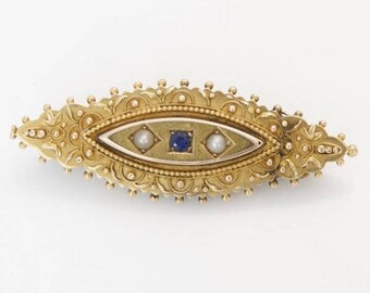 Sapphire and Pearl Brooch