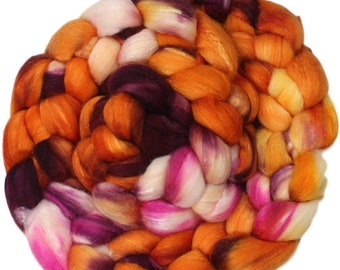 Marmalade - hand-dyed merino wool and silk (4 oz.) painted combed top