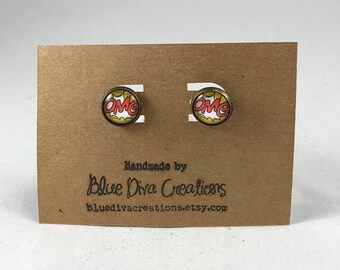 OMG Earrings, Comic Book Earrings , Superhero Earrings, Superhero Jewelry, Retro Earrings, Comic Jewelry, Post Earrings, Stud Earrings