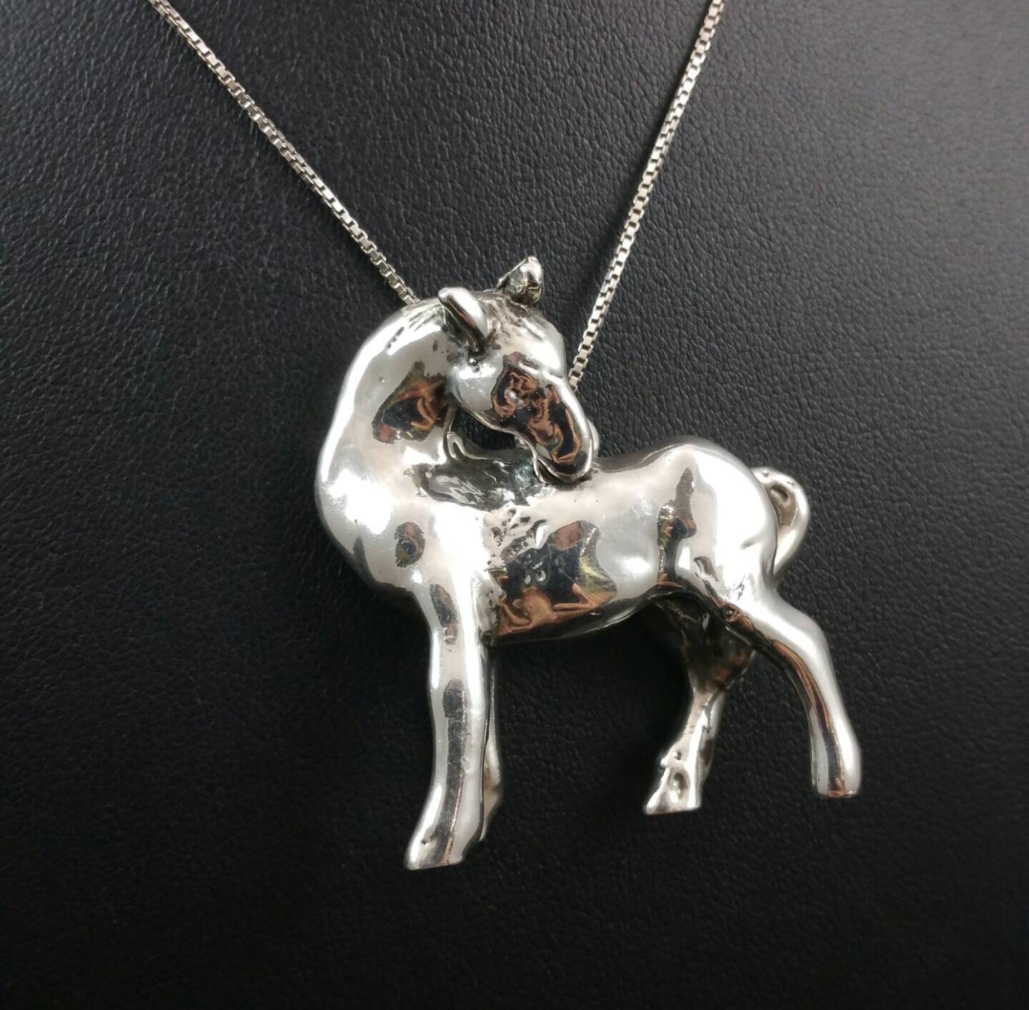 Vintage Sterling Silver Horse Necklace Detailed Marked 925
