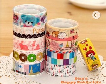 Translucent Narrow Sticker Tape Set - 01 - 5.5 yards each roll - 10 rolls