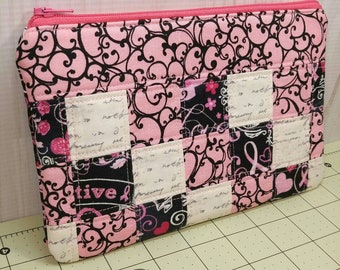 Pink Breast Cancer Awareness Patchwork Zippered Pouch