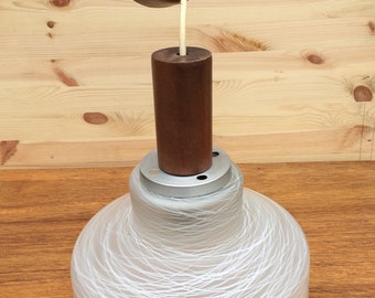 Vintage pendant light, Louis Kalff Philips, glass and wood