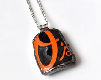 Broken Plate Pendant on Chain - Baltimore ORIOLES - Recycled China