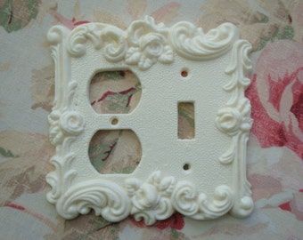 Roses & Flourish Combo-Power Outlet/Toggle Wall Plate Resin French Country 1967