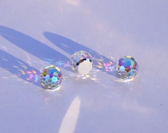 3 cabochon 8 mm faceted Fire Ball Aurora Borealis Swarovski Crystal