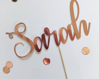 Rose gold name cake topper