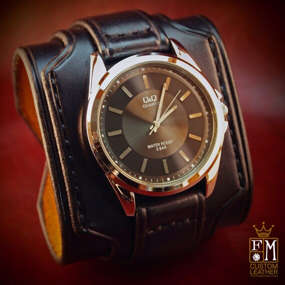 Leather cuff watch Slick Triple Black vintage style Wide layered leather watch band Hand made in USA for YOU by Freddie Matara!