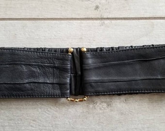 Ladies black ruched leather elastic waist belt