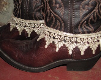 Tea Stained Lace Boot Bracelets/ Cowgirl Wedding /Western Wear Accessories/ / Anklets/ Boot Sweets/ Lace Cuffs