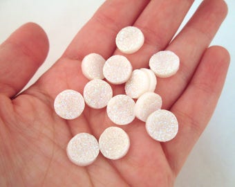 10 12mm resin drusy cabochons, iridescent white round druzy cabs, H32
