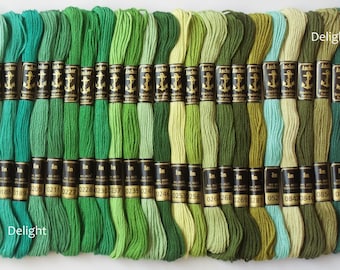 25 Anchor Embroidery Cotton Thread / Skeins / Floss in Green Color