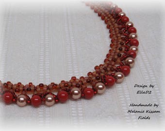 Coral Red and Gold Swarovski Pearl Necklace