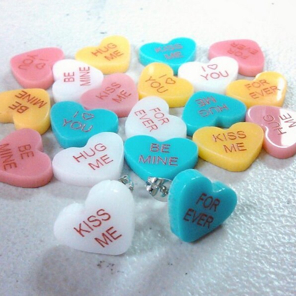 Candy Hearts Stud Earrings Customizable Hypoallergenic Post