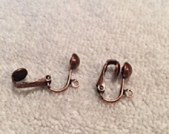 Ear Clip 6mm Half Ball w/ Drop Antique Copper Plated Hypoallergenic