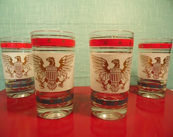 Vintage Patriotic Tumbler Glasses - Set Of 4 - American Eagle - 8 Ounce