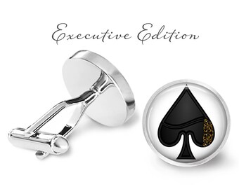 Spades Cuff Links - Spade Cuff Links - Vegas Casino Cufflink - Playing Card Cufflinks - Gambling Cufflinks (Pair) Lifetime Guarantee (S0558)