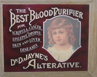 Vintage remake glass sign of Dr Jayne's Blood Purifier