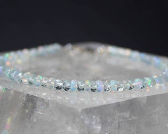 Opal Bracelet with Aquamarine, Ethiopian Opal Bracelet, Aquamarine Bracelet, March Birthstone, Dainty Gemstone Beaded Bracelet